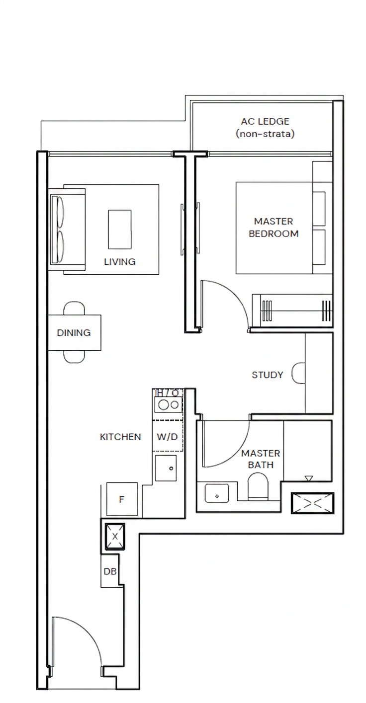 1-Bedroom + Study floor plan — Thomson Reserve