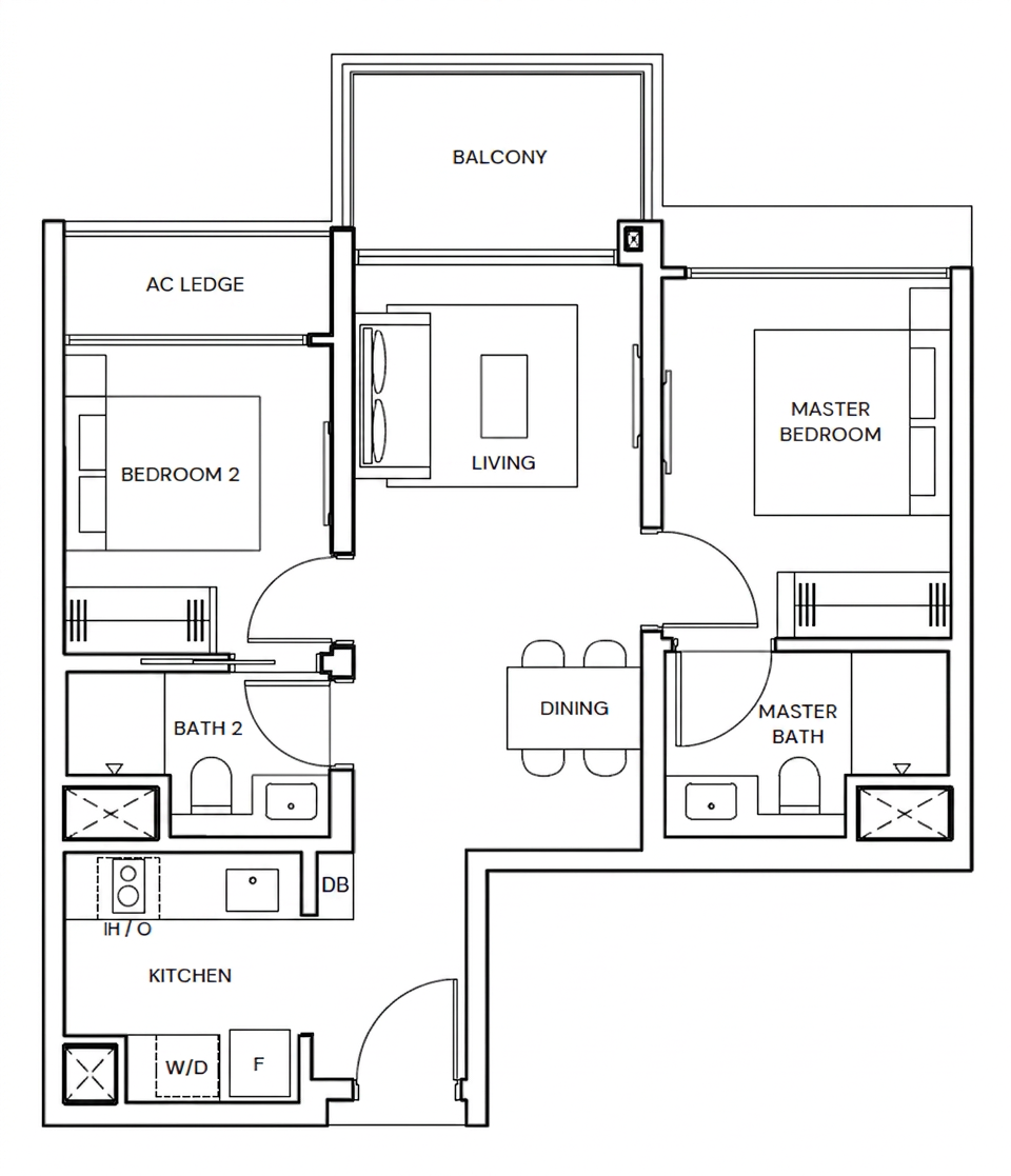 2-Bedroom floor plan — Thomson Reserve
